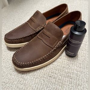 NEW EMMETT PENNY MEN'S SHOES 9M BROWN 258790 JOHNSTON & MURPHY WITH LEATHER OIL